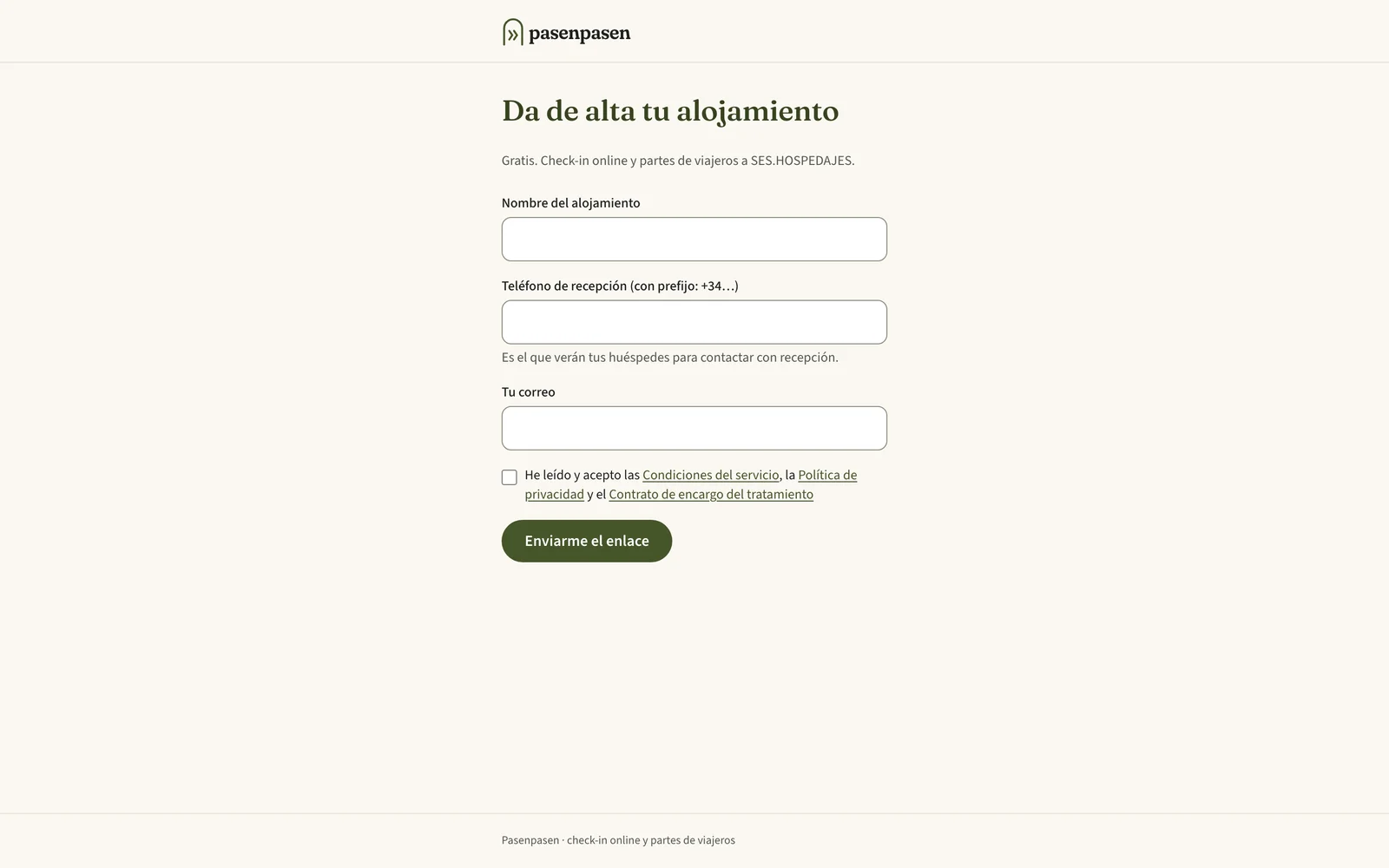 Formulario «Da de alta tu alojamiento»: nombre, teléfono, correo y aceptación de condiciones, con la etiqueta gratis